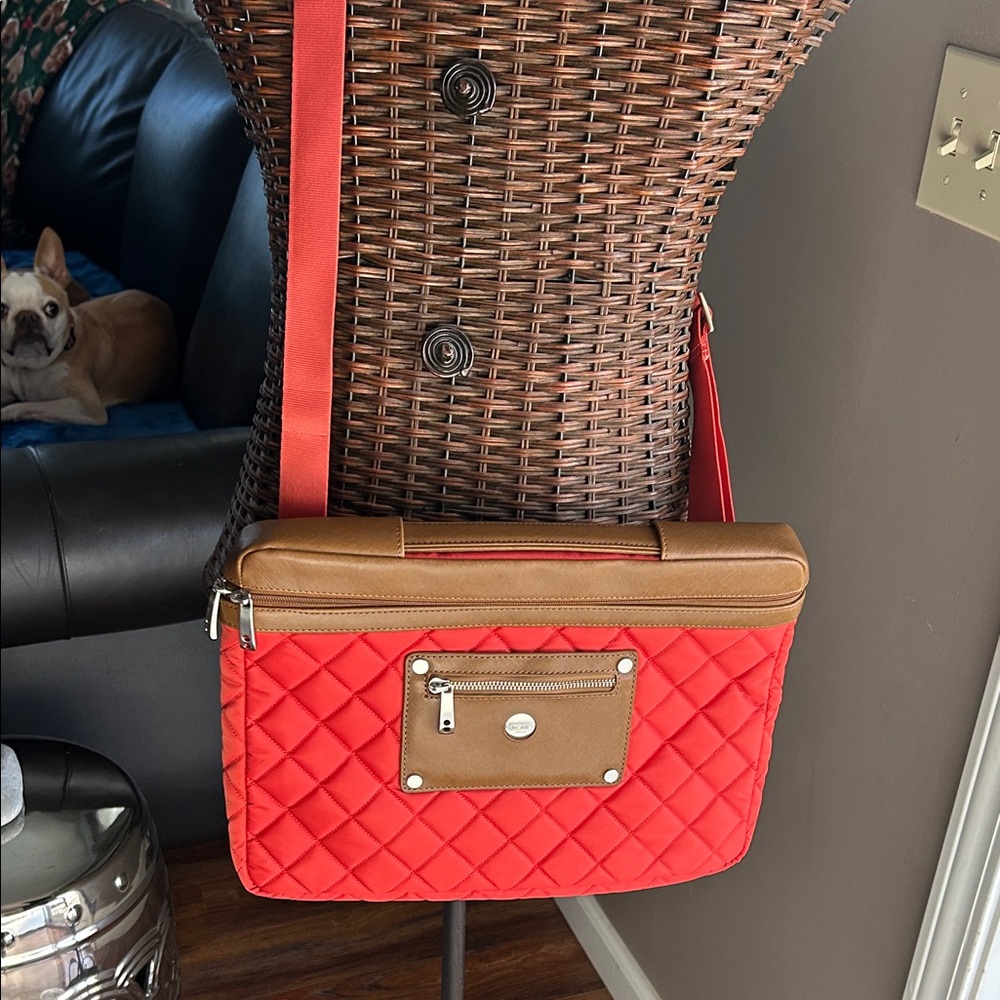 Knomo London Laptop Orange Quilted Bag with Brown Accents